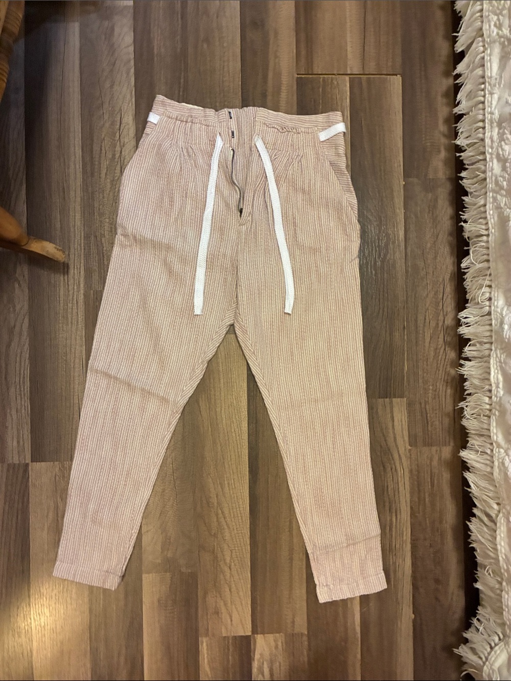 Free People Pink Ribbed Drawstring Cropped Pants
